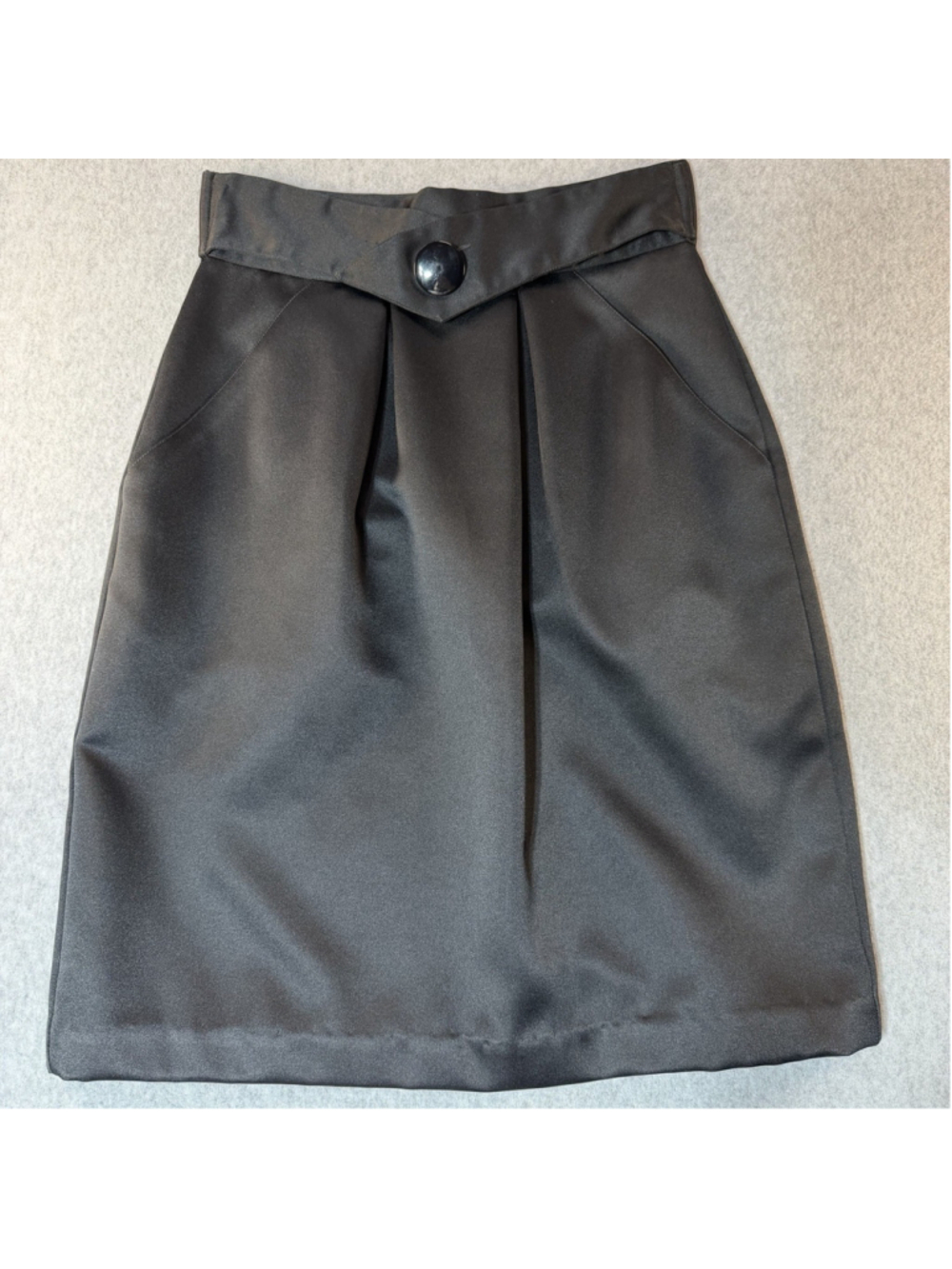 Vintage Black Satin High Waist Pencil Skirt USA Made minimalist office secretary